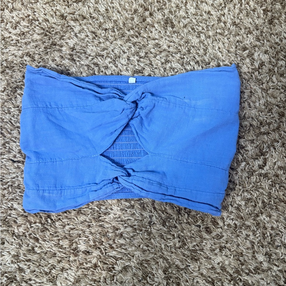 Strapless Knot-Front Crop Top in Periwinkle Blue